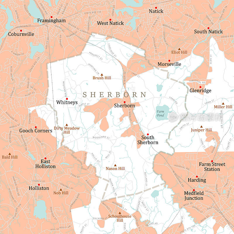 MA Middlesex Sherborn矢量路线图
